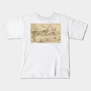 Landscape with St. Theodore Overcoming the Dragon by Titian Kids T-Shirt